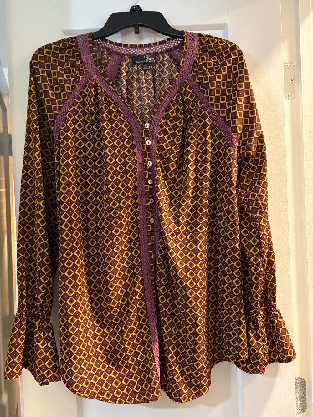 Suzanne Betro Geometric Button-Front Blouse